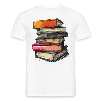 Stack of books for bookworms and bookworms - Men's T-Shirt - white - Front - AI Model Male 178 dark (178cm)