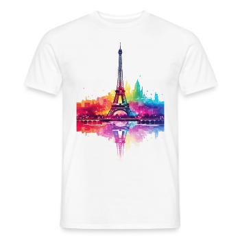 Paris, France, City, Skyline, Eiffel Tower, Art - Men's T-Shirt - white - Front - AI Model Male 178 dark (178cm)