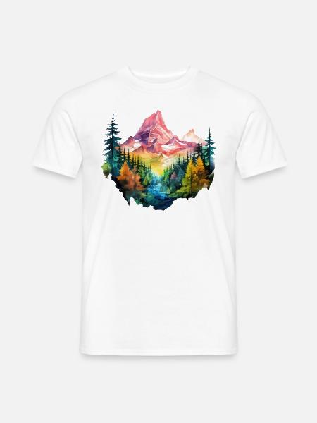 Natur Abenteuer Wildnis Berge Wald Bäume Bunt - Männer T-Shirt - Weiß