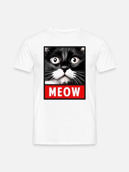 MEOW Miau Niedliches Katzengesicht - Männer T-Shirt - Weiß