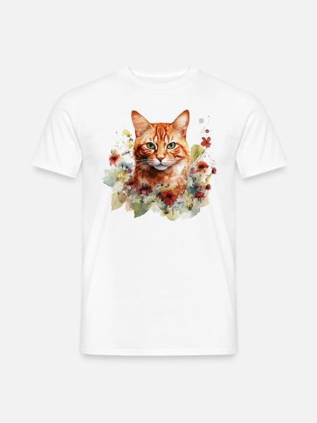 Rote Katze Tigerkatze Blumen Aquarell Kunst Bunt - Männer T-Shirt - Weiß