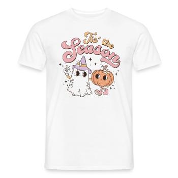 Sweet Retro Halloween: Ghost, Pumpkin and Nostalgia - Men's T-Shirt - white - Front - AI Model Male 178 dark (178cm)