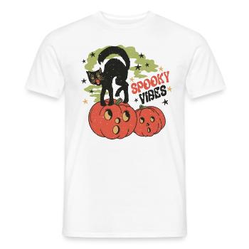 Halloween Retro Black Cat « Spooky Vibes » - T-shirt homme - blanc - Devant - AI Model Male 178 dark (178cm)