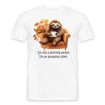 Cute autumn sloth with coffee for coffee drinkers - Men's T-Shirt - white - Front - AI Model Male 178 dark (178cm)