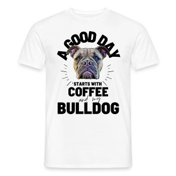 UNE BONNE JOURNÉE COMMENCE avec Coffee & Bulldog - T-shirt homme - blanc - Devant - AI Model Male 178 dark (178cm)