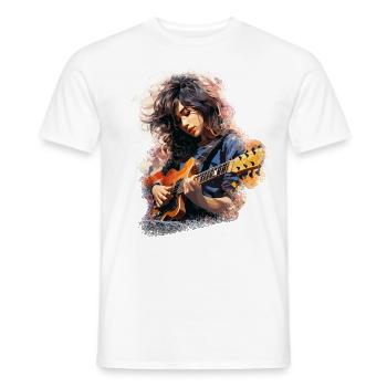 Pretty Young Woman Playing Electric Guitar - Men's T-Shirt - white - Front - AI Model Male 178 dark (178cm)