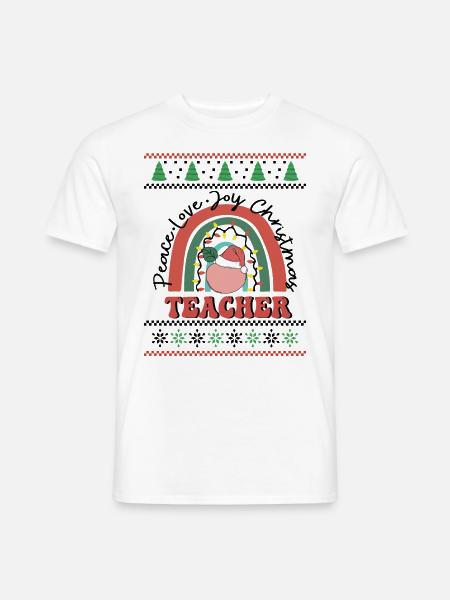Peace Love Joy Christmas Teacher Retro Groovy - Männer T-Shirt - Weiß