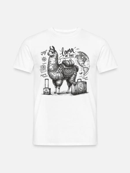Lama globe-trotter : en voyage autour du monde - T-shirt homme - blanc