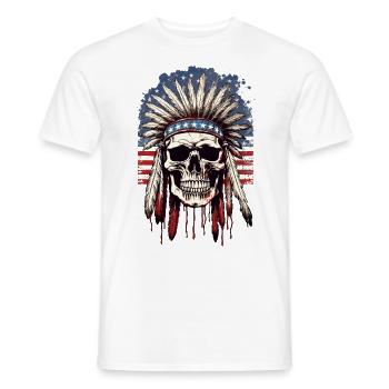 Skull Indian Chief Feather Headdress America - Men's T-Shirt - white - Front - AI Model Male 178 dark (178cm)