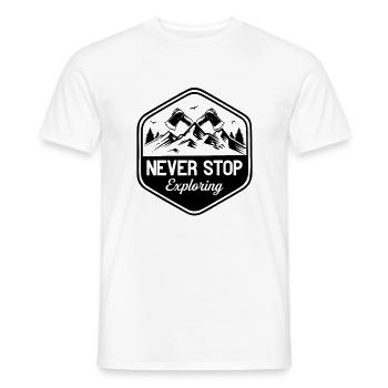 N’arrêtez jamais d’explorer - Randonnée en plein air - T-shirt homme - blanc - Devant - AI Model Male 178 dark (178cm)