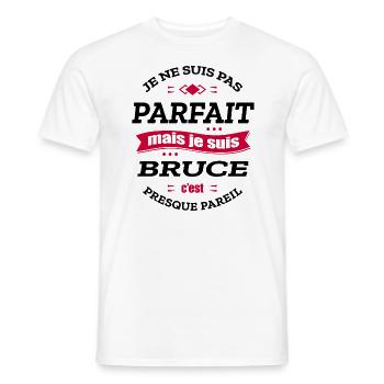 BRUCE PARFAIT - PRENOM BRUCE - T-shirt homme - blanc - Devant - AI Model Male 178 dark (178cm)