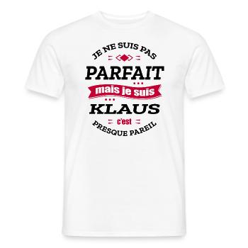 KLAUS PARFAIT - PRENOM KLAUS - T-shirt homme - blanc - Devant - AI Model Male 178 dark (178cm)