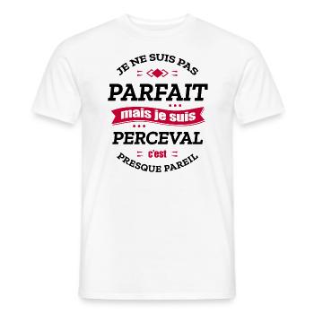 PERCEVAL PARFAIT - PRENOM PERCEVAL - T-shirt homme - blanc - Devant - AI Model Male 178 dark (178cm)