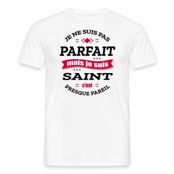 SAINT PARFAIT - PRENOM SAINT - T-shirt homme - blanc - Devant - AI Model Male 178 dark (178cm)