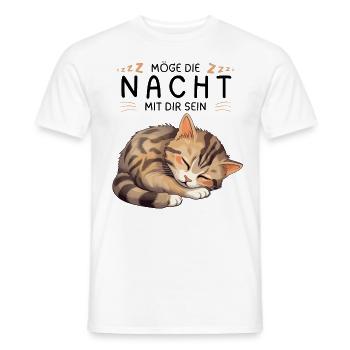 Möge die Nacht mit dir sein - Schlafshirt Katze - Männer T-Shirt - Weiß - Vorne - AI Model Male 178 dark (178cm)