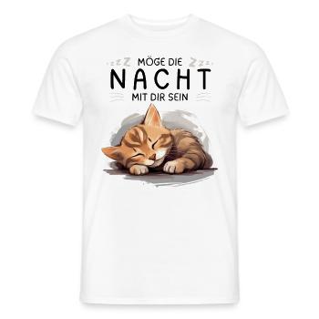 Möge die Nacht mit dir sein - Schlafshirt Katze - Männer T-Shirt - Weiß - Vorne - AI Model Male 178 dark (178cm)