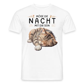 Möge die Nacht mit dir sein - Schlafshirt Katze - Männer T-Shirt - Weiß - Vorne - AI Model Male 178 dark (178cm)