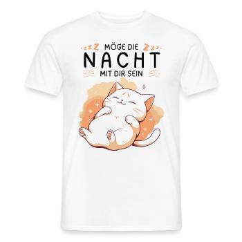 Möge die Nacht mit dir sein - Schlafshirt Katze - Männer T-Shirt - Weiß - Vorne - AI Model Male 178 dark (178cm)