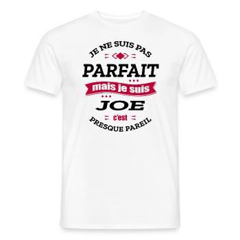 JOE PARFAIT - PRENOM JOE - T-shirt homme - blanc - Devant - AI Model Male 178 dark (178cm)