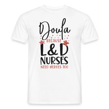 Doula Travailleuse à la naissance Doula Parce que - T-shirt homme - blanc - Devant - AI Model Male 178 dark (178cm)