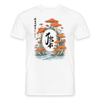 Magische Pilzszene im Ukiyo-E Kanji-Stil - Männer T-Shirt - Weiß - Vorne - AI Model Male 178 dark (178cm)