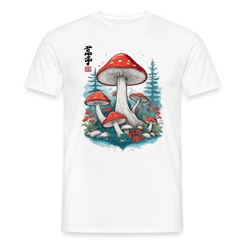 Japanese Mushrooms Ukiyo-E Toadstool Aesthetic - Men's T-Shirt - white - Front - AI Model Male 178 dark (178cm)