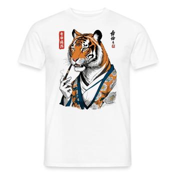 Ukiyo-E Tiger Geisha Anime Vintage Streetwear - Männer T-Shirt - Weiß - Vorne - AI Model Male 178 dark (178cm)