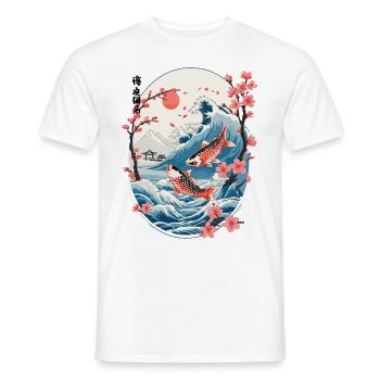 Vintage Ukiyo-E Koi Karpfen Kirschblüten Design - Männer T-Shirt - Weiß - Vorne - AI Model Male 178 dark (178cm)