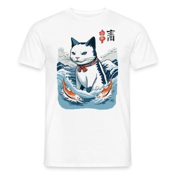 Ukiyo-E Chat Pêche Japon Art Streetwear - T-shirt homme - blanc - Devant - AI Model Male 178 dark (178cm)