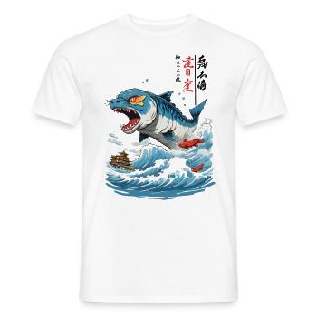 Ukiyo-E Fish Monster Vintage Style - Men's T-Shirt - white - Front - AI Model Male 178 dark (178cm)
