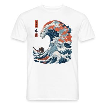 Monster Wave Japon Ukiyo-E Streetwear Vintage - T-shirt homme - blanc - Devant - AI Model Male 178 dark (178cm)
