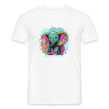Elephant,colorful, splash of color, watercolor,babyelephant - Men's T-Shirt - white - Front - AI Model Male 178 dark (178cm)