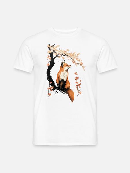 Fox & Sakura: Wildtiere Und Frühlingslandschaft - Männer T-Shirt - Weiß
