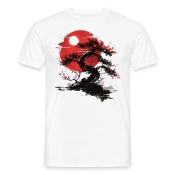 Japanese Tree Buddhism Red Moon Aesthetic Bonsai - Men's T-Shirt - white - Front - AI Model Male 178 dark (178cm)