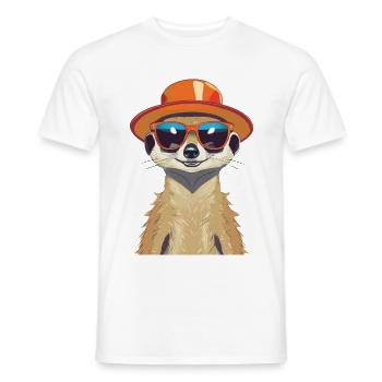 Erdmännchen mit Sonnenbrille und Sonnenhut - Männer T-Shirt - Weiß - Vorne - AI Model Male 178 dark (178cm)