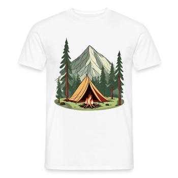 Illustration tent and campfire in nature - Men's T-Shirt - white - Front - AI Model Male 178 dark (178cm)