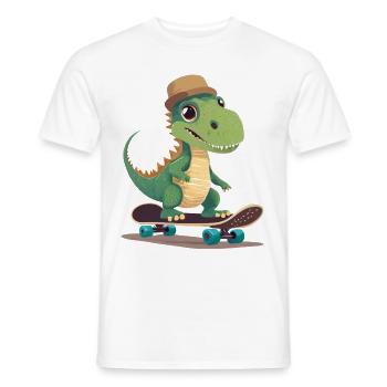Dinosaure mignon équitation planche à roulettes - T-shirt homme - blanc - Devant - AI Model Male 178 dark (178cm)
