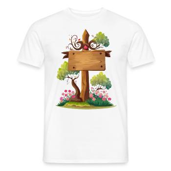 wooden signpost with trees and flowers - Men's T-Shirt - white - Front - AI Model Male 178 dark (178cm)
