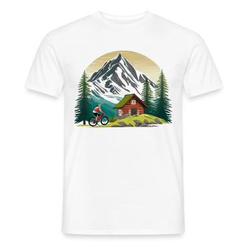 Mountain bike in front of a mountain hut - Men's T-Shirt - white - Front - AI Model Male 178 dark (178cm)