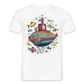 Sous-marin et poisson - T-shirt homme - blanc - Devant - AI Model Male 178 dark (178cm)