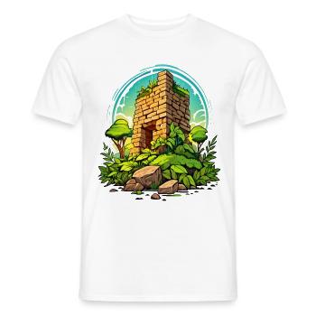 Auf ins Abenteuer – Ruine mit wilder Natur - Männer T-Shirt - Weiß - Vorne - AI Model Male 178 dark (178cm)