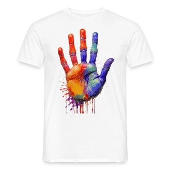 painted hand - Men's T-Shirt - white - Front - AI Model Male 178 dark (178cm)