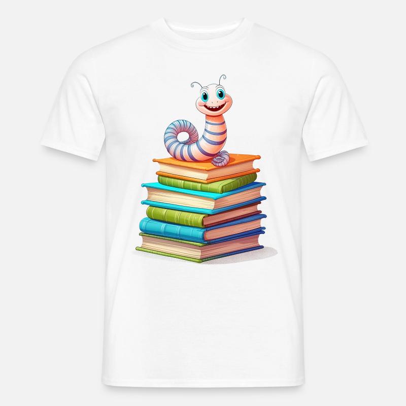 Bücherwurm - Männer T-Shirt - Weiß