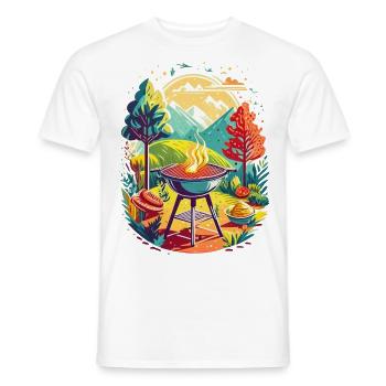 Illustration von einem Grill in der Natur - Männer T-Shirt - Weiß - Vorne - AI Model Male 178 dark (178cm)