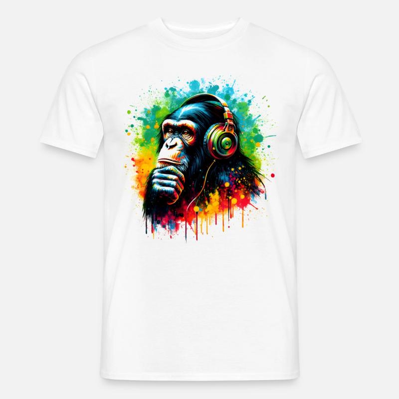 Banksy DJ Monkey Thinker - Männer T-Shirt - Weiß