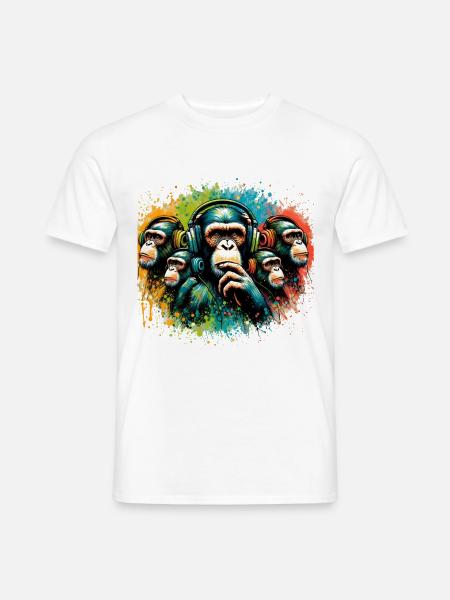Banksy DJ Aap Denker - Heren T-shirt - wit