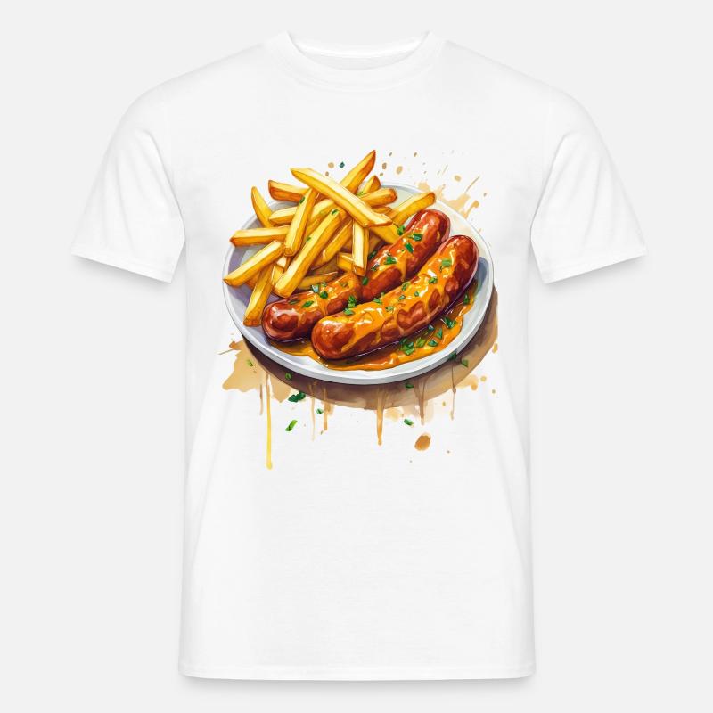 Currywurst mit Pommes - Männer T-Shirt - Weiß