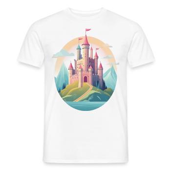 Un château médiéval entre les collines - T-shirt homme - blanc - Devant - AI Model Male 178 dark (178cm)