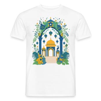 Indischer Tempel mit Säulen, Blumen und Pfau - Männer T-Shirt - Weiß - Vorne - AI Model Male 178 dark (178cm)