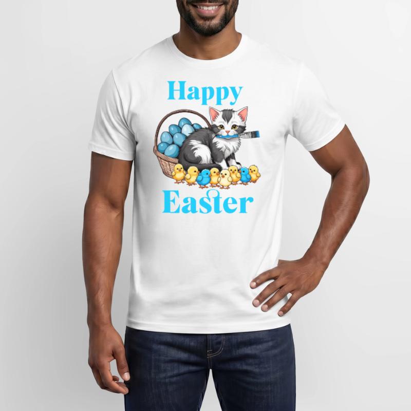 Happy Easter Cute Cat Chick Eggs Easter Time Men's T-shirt